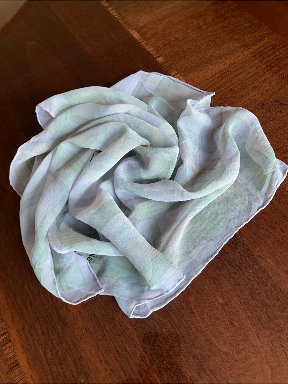 Bill Blass light green and white striped silk scarf 20“ x 20“